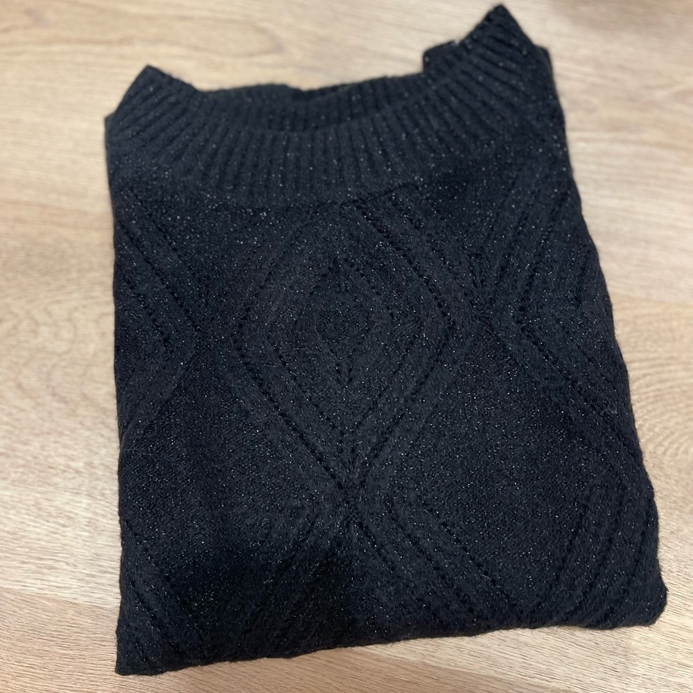 Talbots Women's Small, Black Diamond Knit Crewneck Sweater